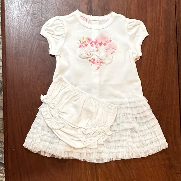 NWT Baby Biscotti Dress w/bloomers Girls 24m Ivory w/White & Pink Heart - Picture 2 of 14